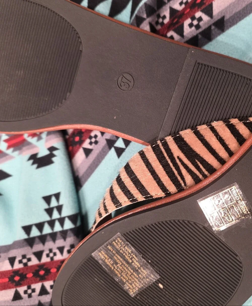 Zebra And Leopard Print Strappy Sandals - Neutral Tan & Black - Picture 2 of 4